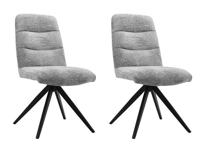 Lot 2 chaises pivotantes tissu doux gris pied croix métal noir - JULIE