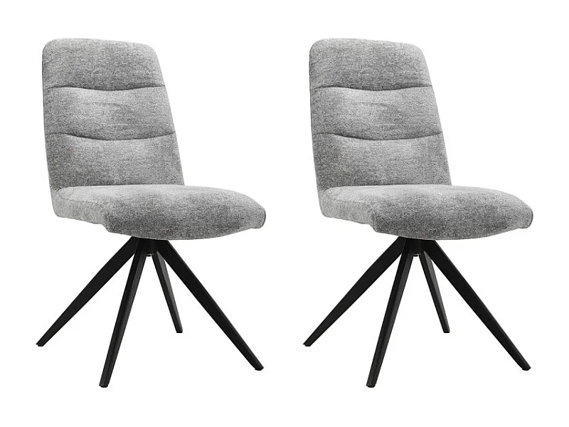 Lot 2 chaises pivotantes tissu doux gris pied croix métal noir - JULIE