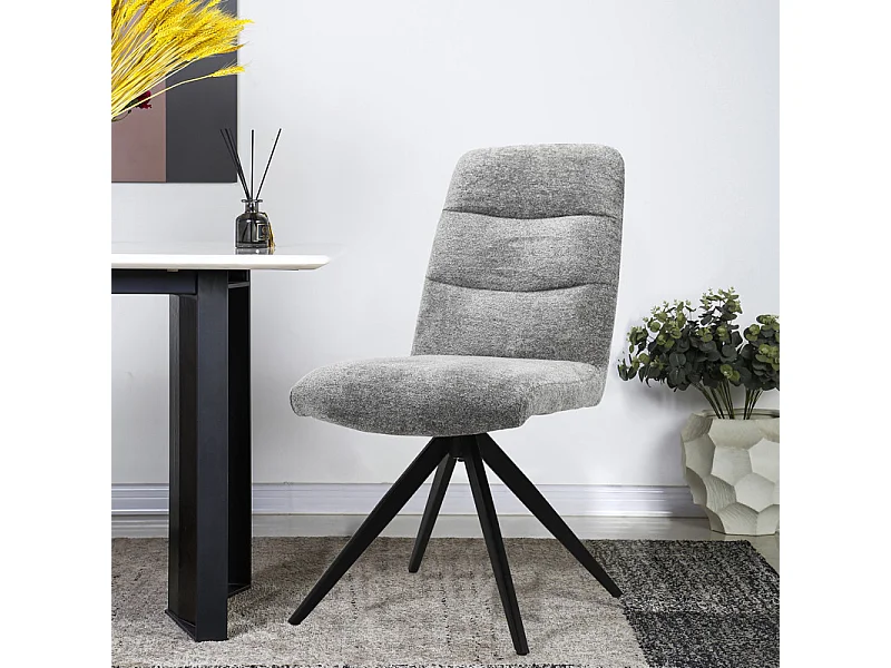 Chaises pivotante 360° tissu doux gris pied croix métal noir - JULIE