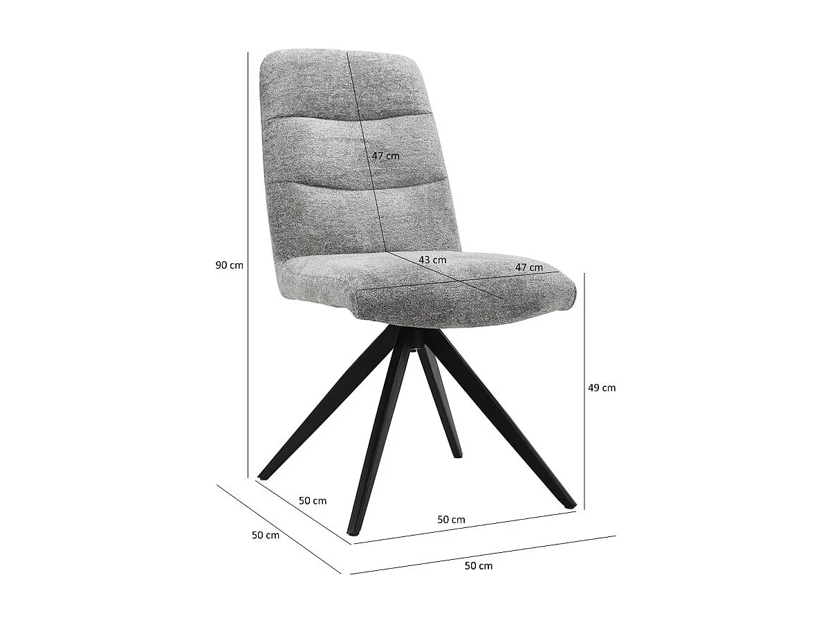 Chaise pivotante 360° tissu doux gris pied croix métal noir - JULIE
