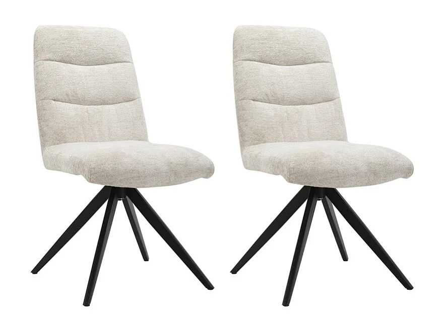 Lot 2 chaises pivotantes tissu doux écru pied croix métal noir - JULIE
