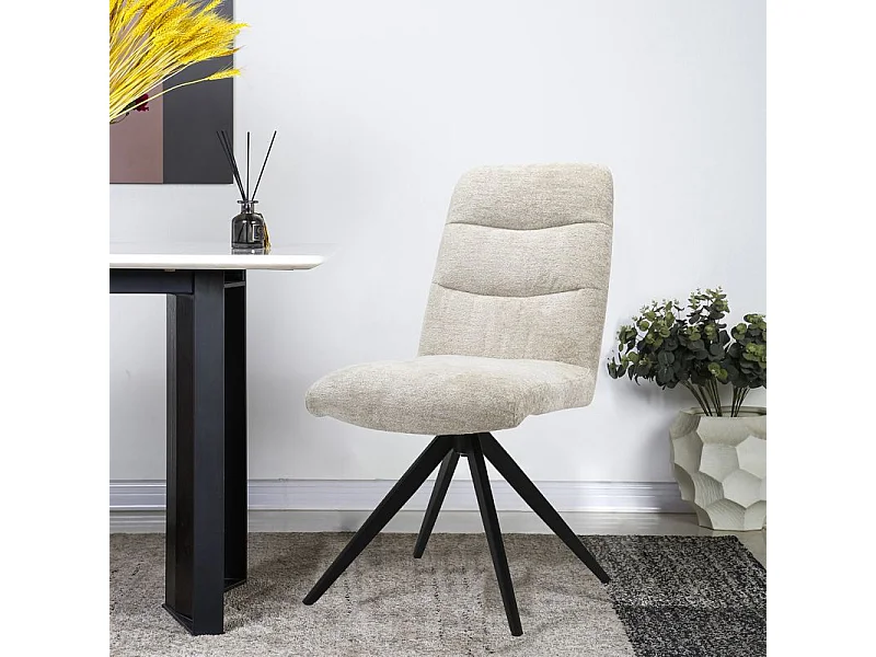 Lot 2 chaises pivotantes tissu doux écru pied croix métal noir - JULIE