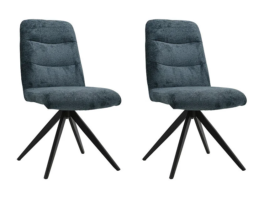 Lot 2 chaises pivotantes tissu doux bleu foncé pied croix métal - JULIE