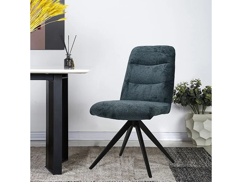 Lot 2 chaises pivotantes tissu doux bleu foncé pied croix métal - JULIE