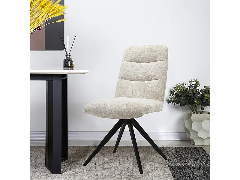 Chaise pivotante 360° tissu doux écru pied croix métal noir - JULIE