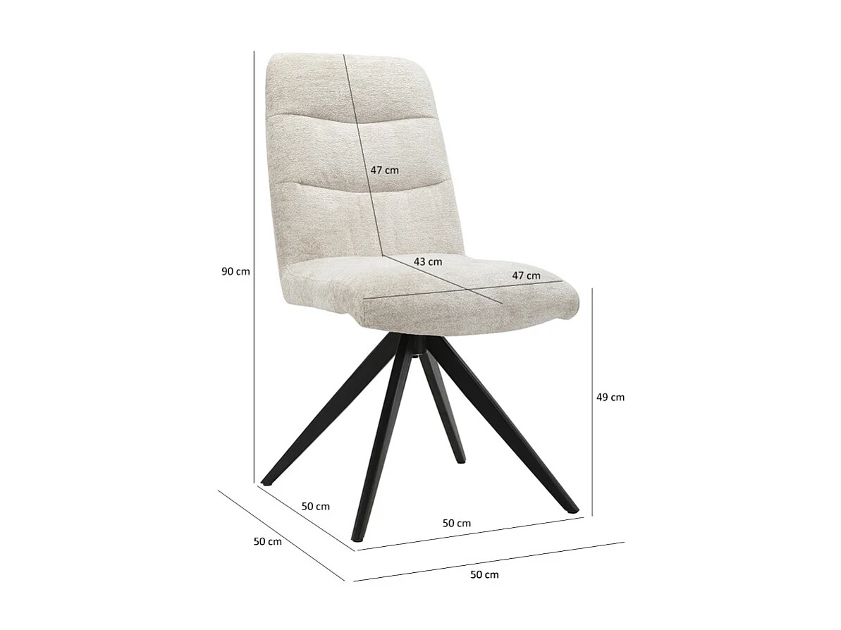Chaise pivotante 360° tissu doux écru pied croix métal noir - JULIE
