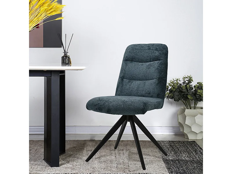 Chaise pivotante 360° tissu doux bleu foncé pied croix métal - JULIE