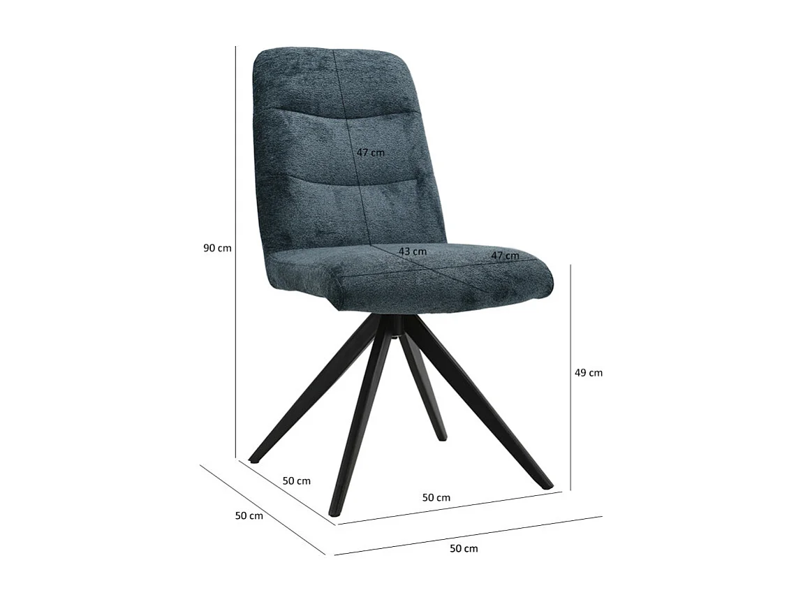 Chaise pivotante 360° tissu doux bleu foncé pied croix métal - JULIE