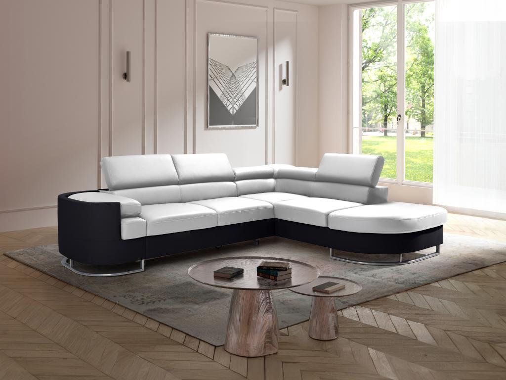 Ecksofa mit Schlaffunktion - Ecke Rechts  - Kunstleder - Schwarz & Weiß - M günstig online kaufen