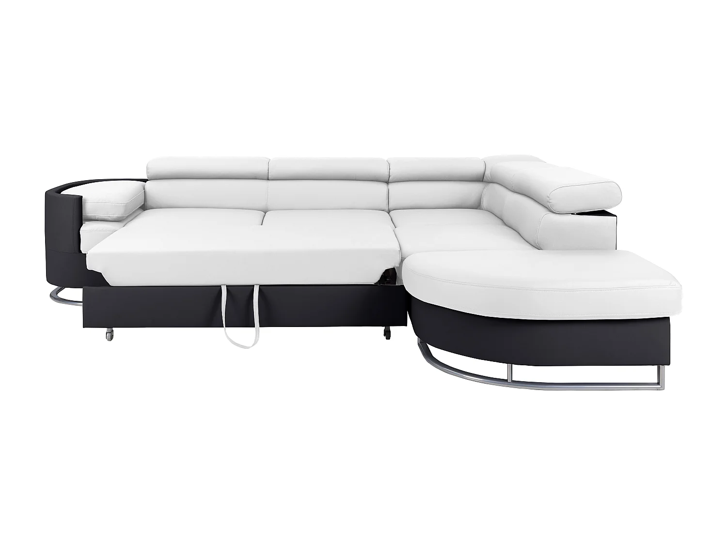 Högerställd soffbädd i vitt och svart PU-läder MYSEN II