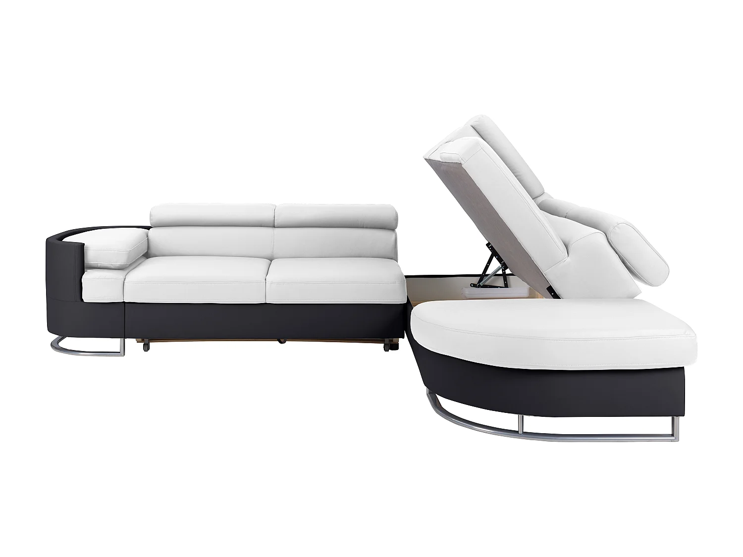 Högerställd soffbädd i vitt och svart PU-läder MYSEN II