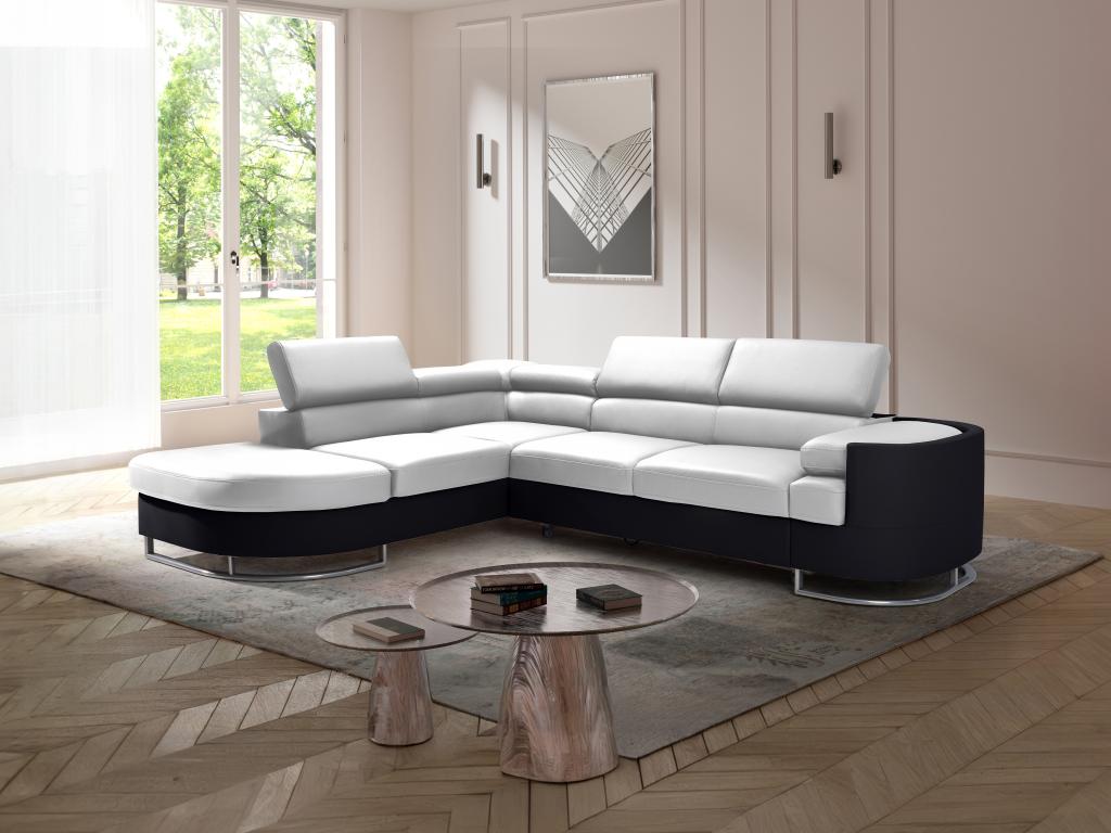 Ecksofa mit Schlaffunktion - Ecke Links  - Kunstleder - Schwarz & Weiß - MY günstig online kaufen