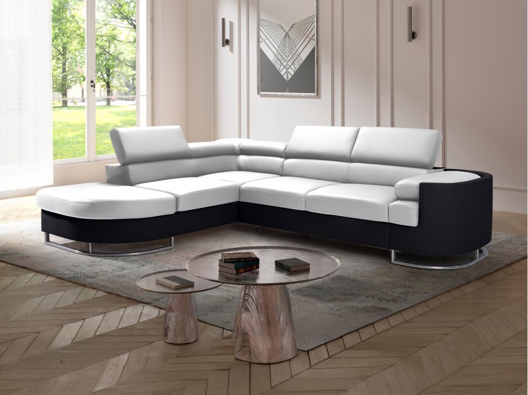 Ecksofa mit Schlaffunktion - Ecke Links  - Kunstleder - Schwarz & Weiß - MYSEN II