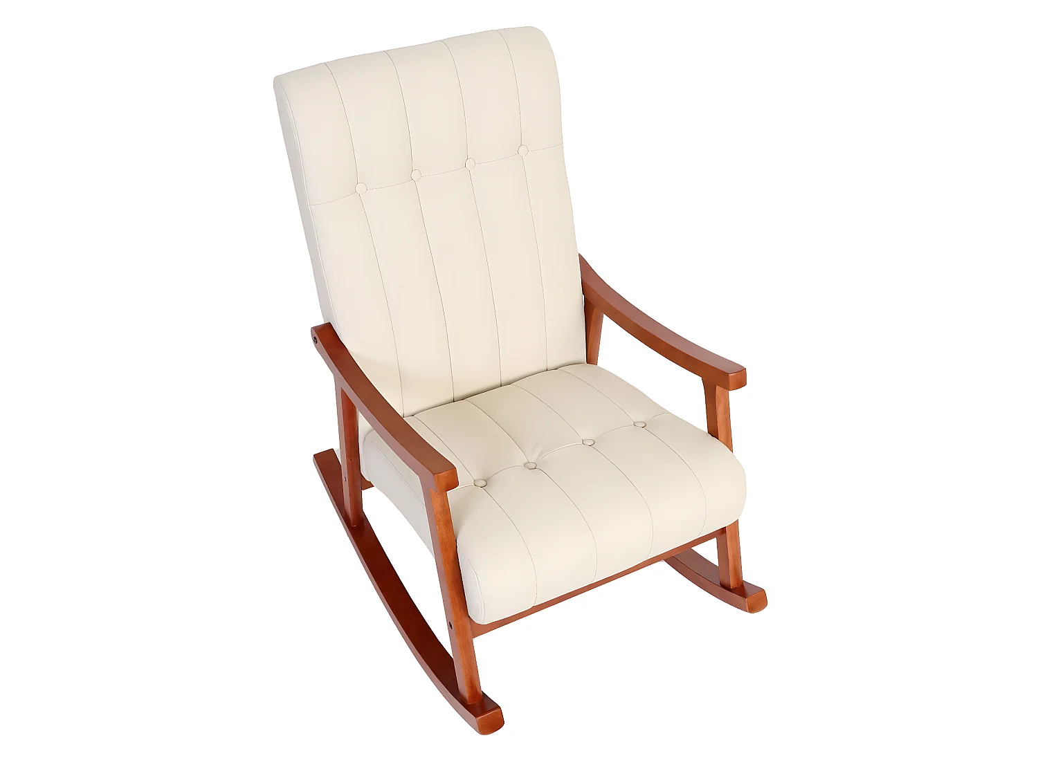 Schommelstoel MCW-K10,  kunstleer crème, frame walnootlook