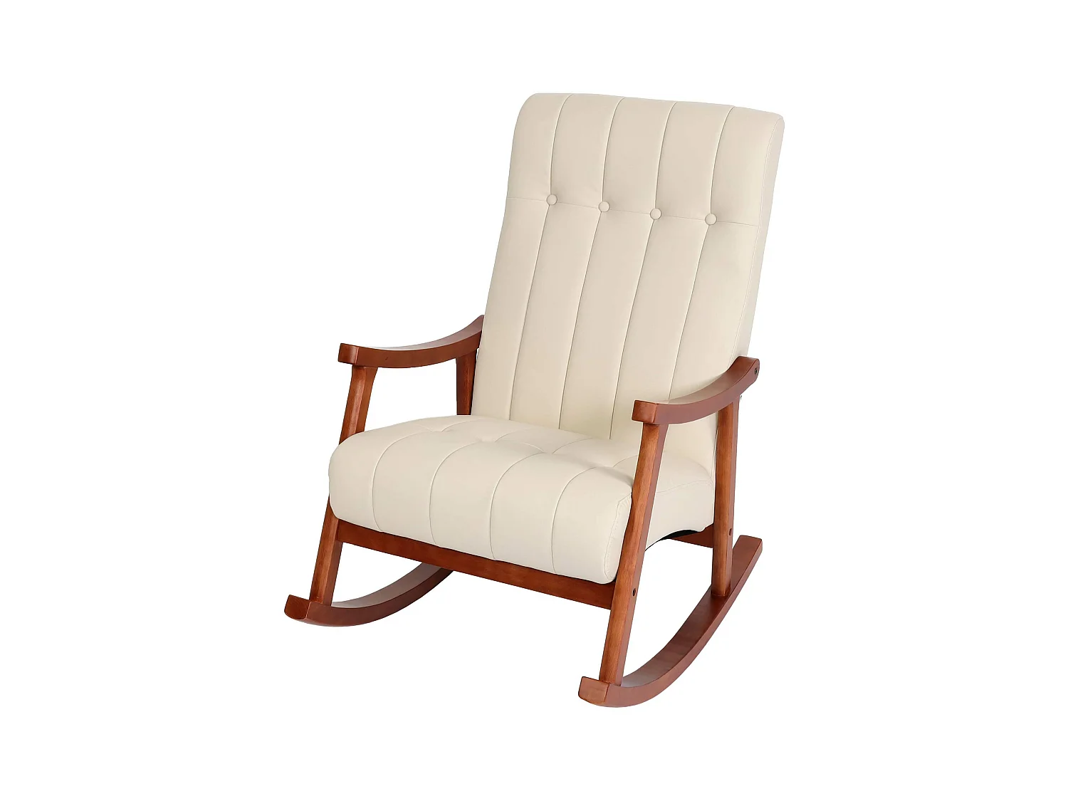 Fauteuil à bascule MCW-K10,  Similicuir crème, piétement aspect noyer