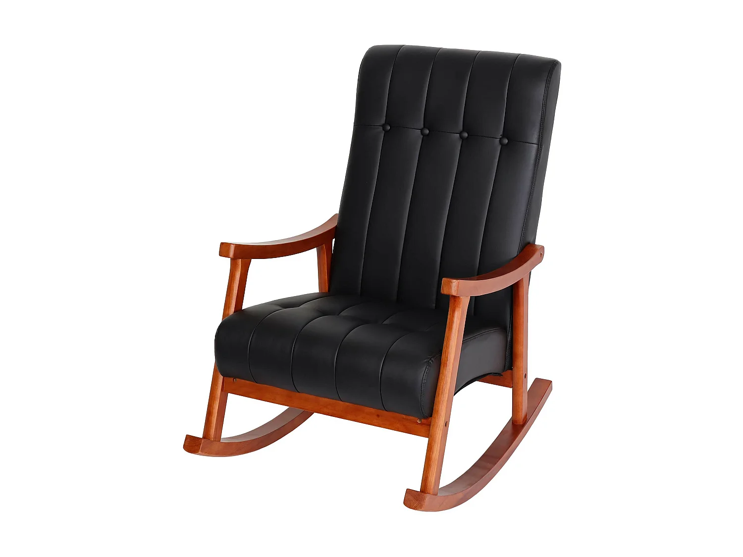 Schommelstoel MCW-K10,  kunstleer zwart, frame walnootlook