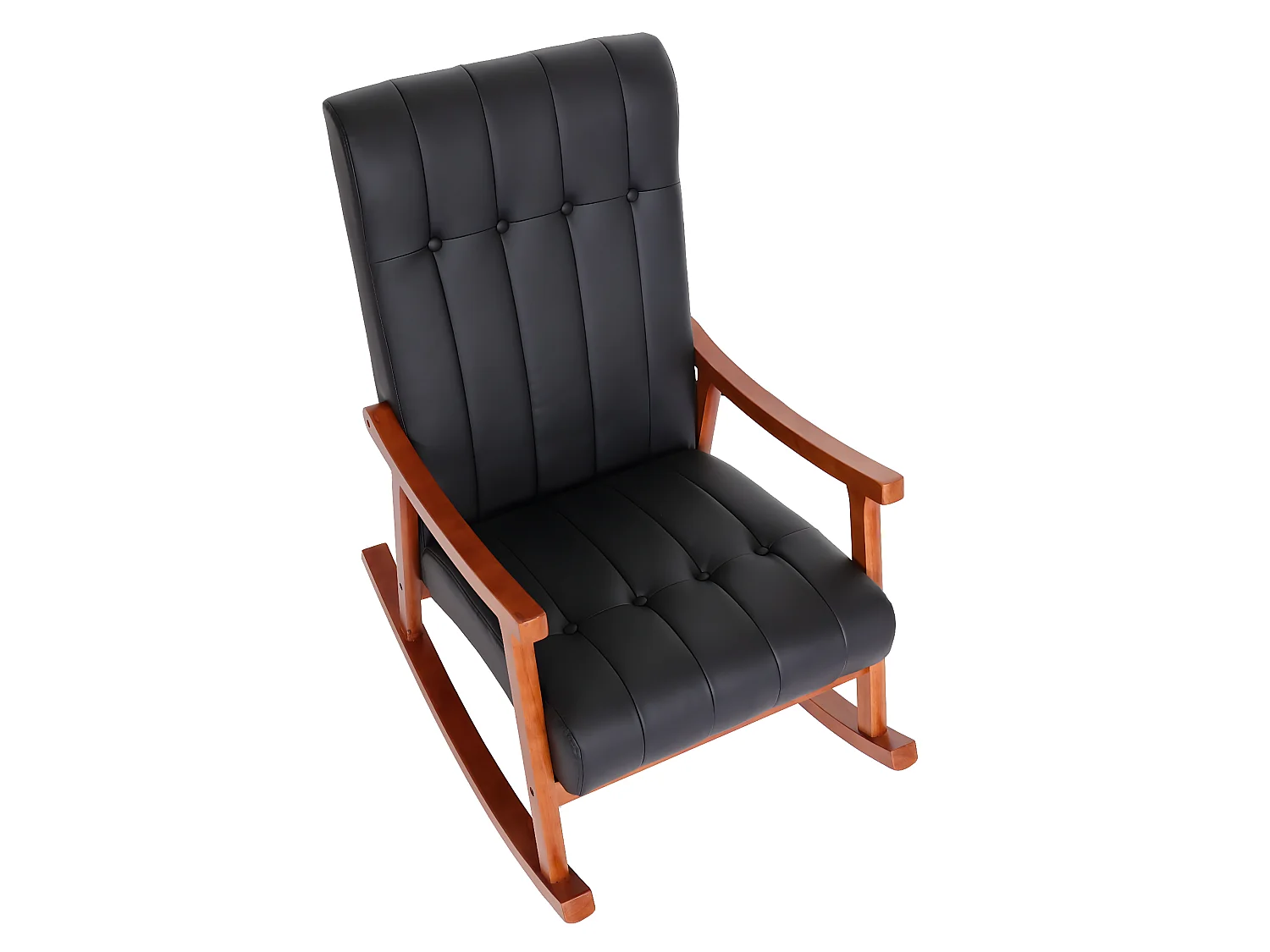 Schommelstoel MCW-K10,  kunstleer zwart, frame walnootlook