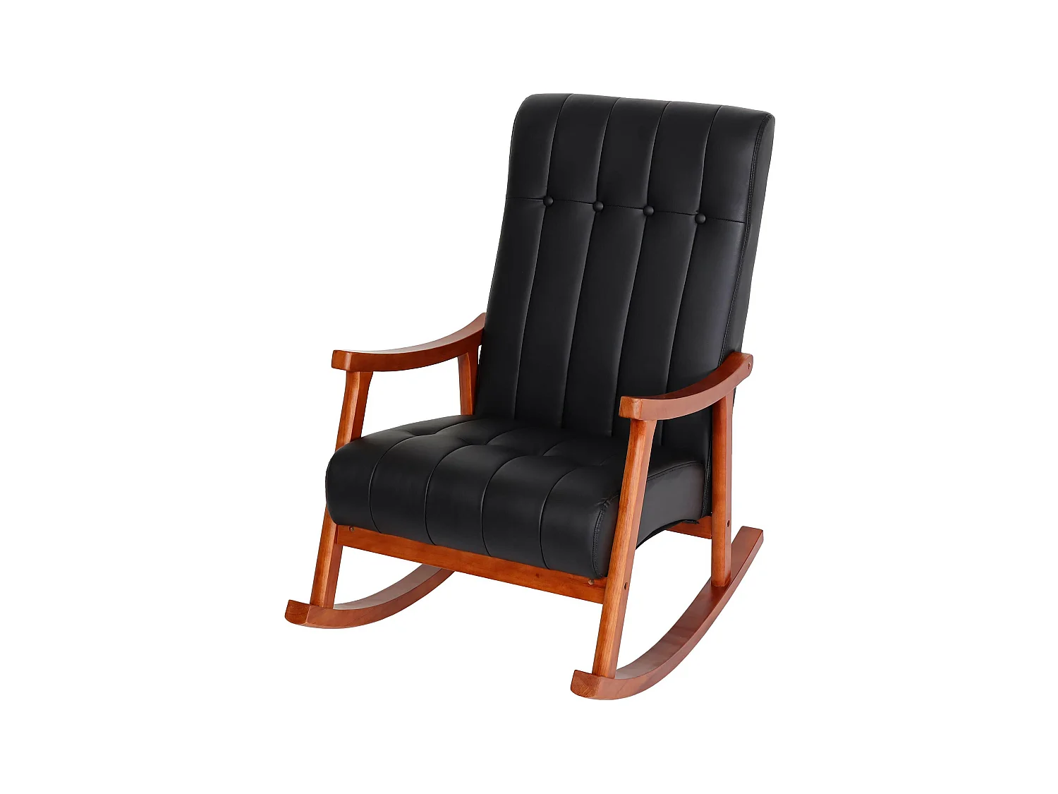 Fauteuil à bascule MCW-K10,  Similicuir noir, piétement aspect noyer