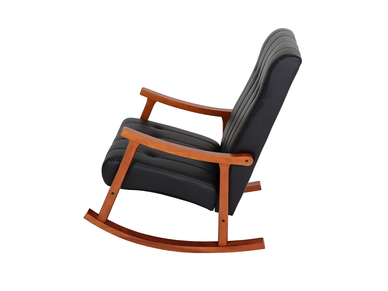 Fauteuil à bascule MCW-K10,  Similicuir noir, piétement aspect noyer