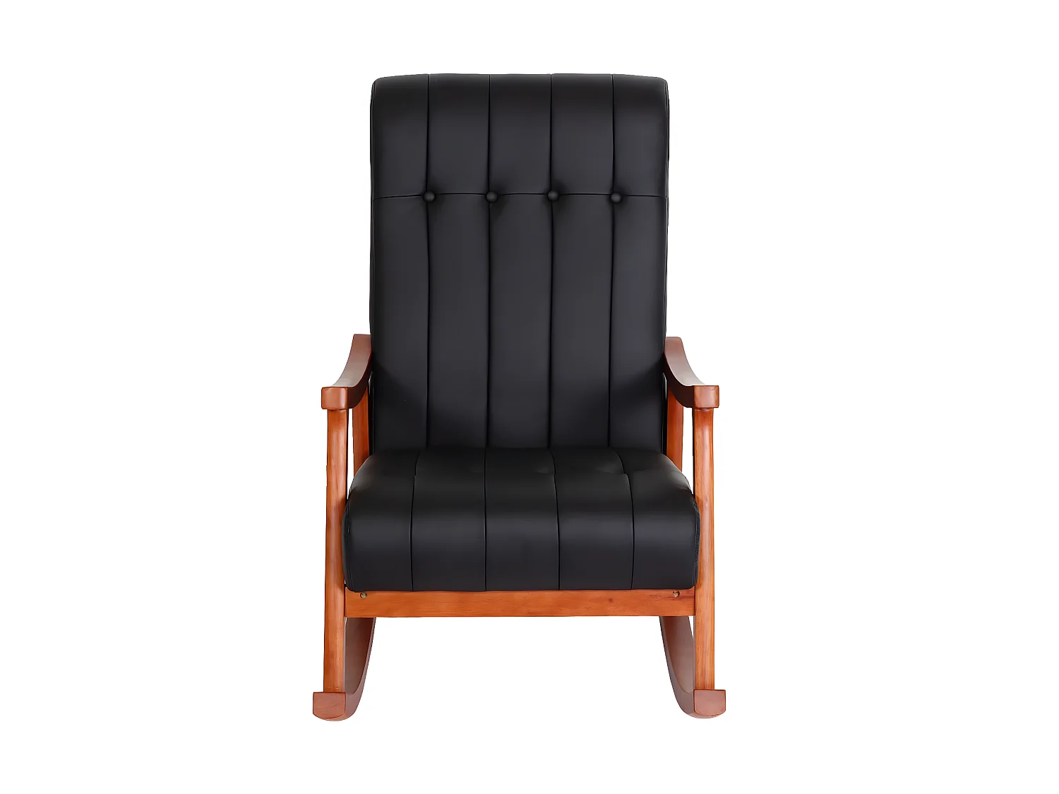 Fauteuil à bascule MCW-K10,  Similicuir noir, piétement aspect noyer