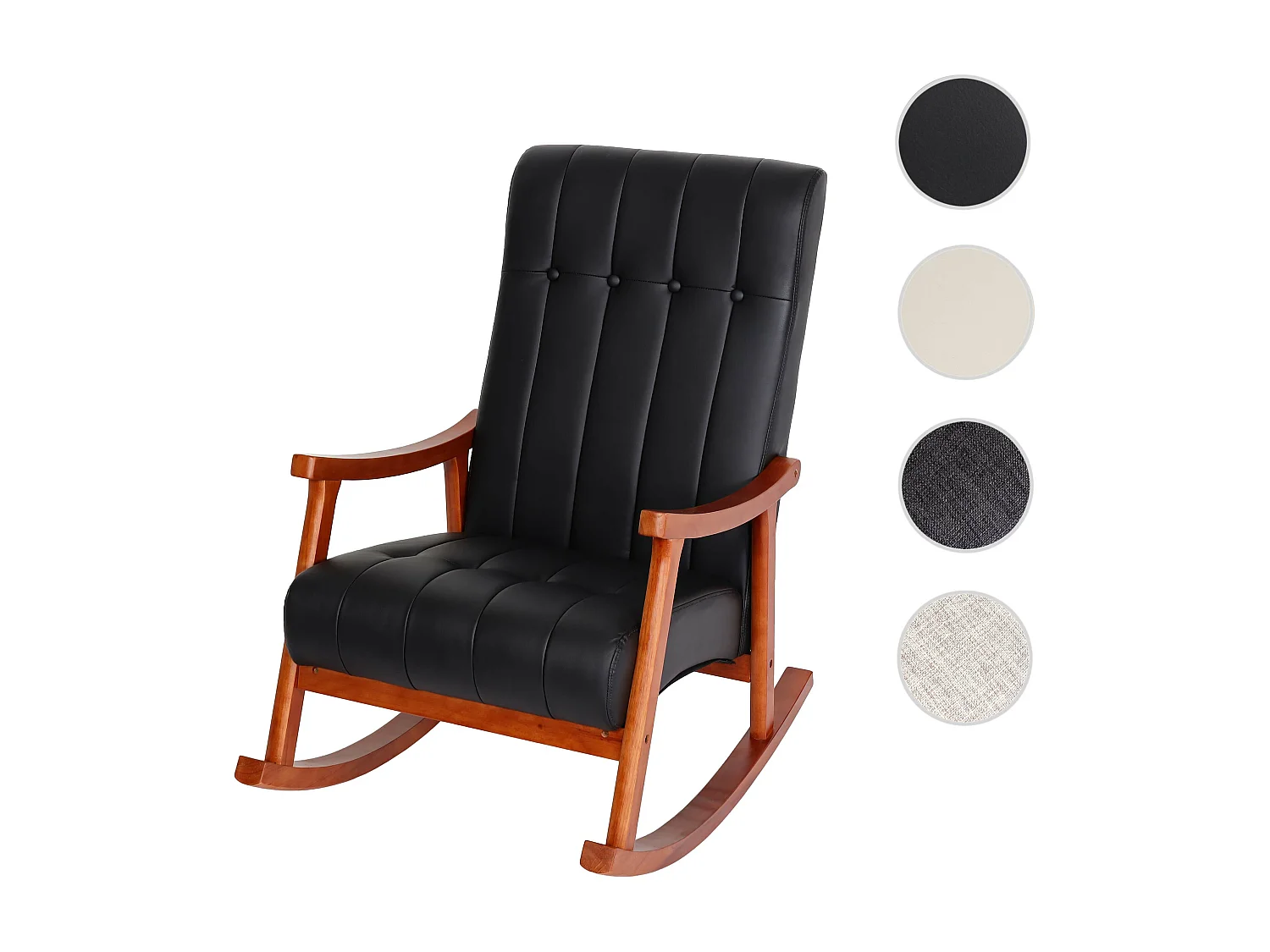 Fauteuil à bascule MCW-K10,  Similicuir noir, piétement aspect noyer