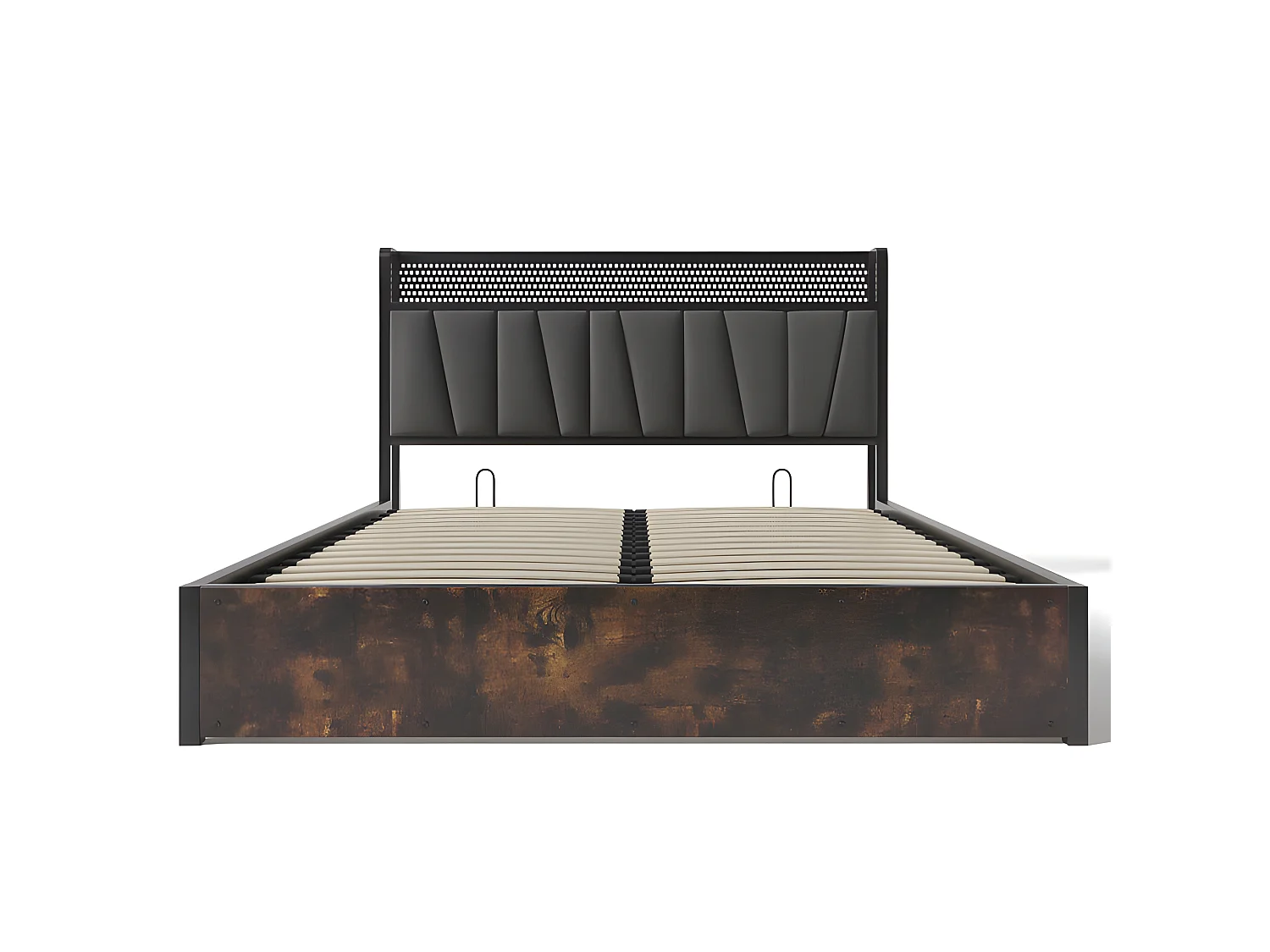 Lit coffre 140x200cm en tissu lin - avec LED、Ports de charge et sommier à lattes- Gris