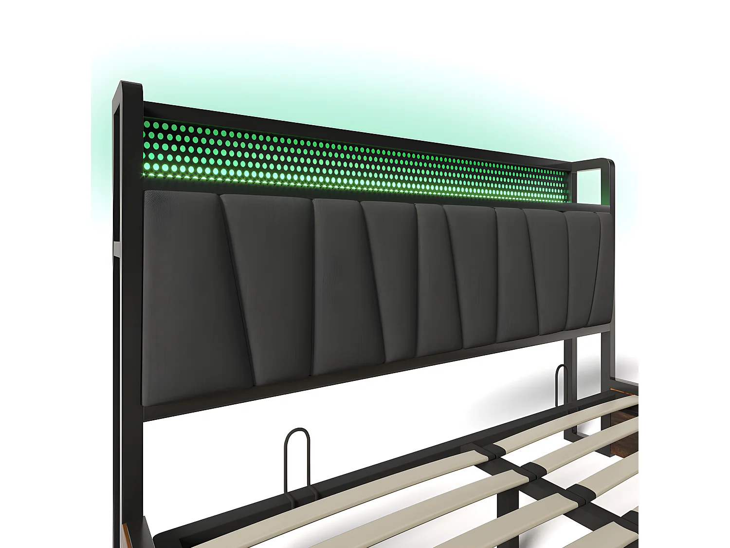 Opbergbed 140x200cm in linnenstof - met LED, oplaadpoorten en lattenbodem - Grijs