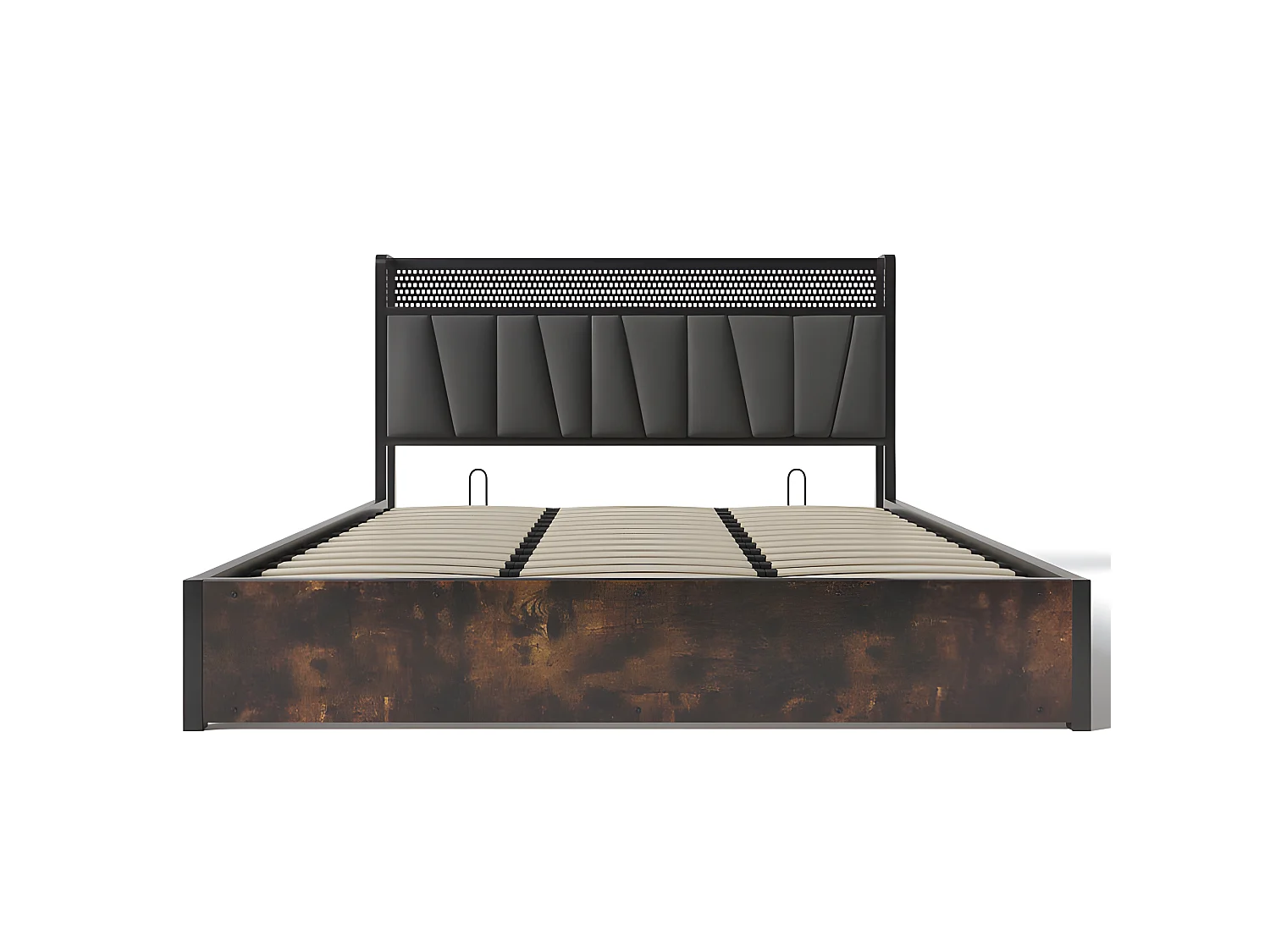 Lit coffre 180x200cm en tissu lin - avec LED、Ports de charge et sommier à lattes- Gris