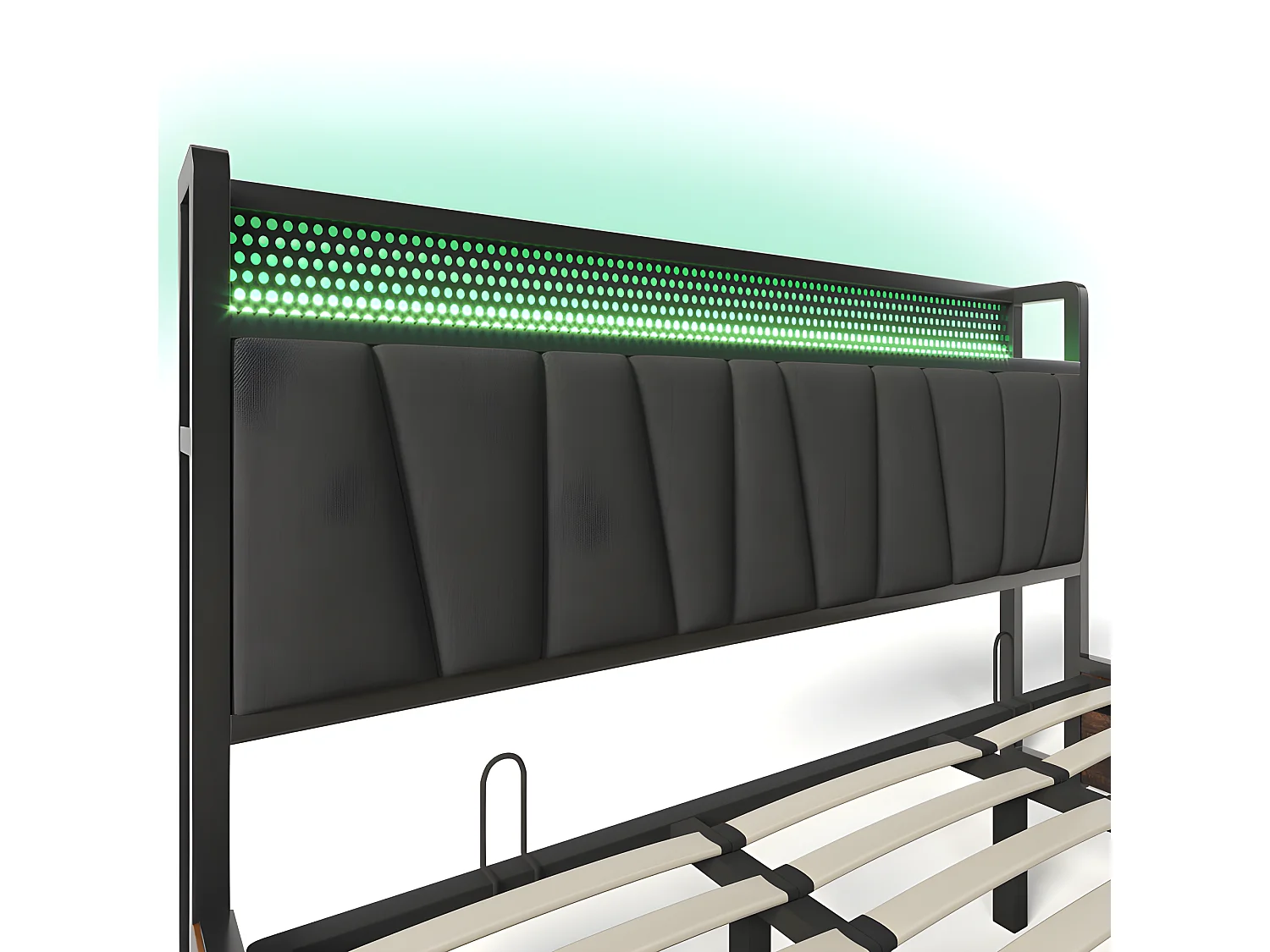 Lit coffre 180x200cm en tissu lin - avec LED、Ports de charge et sommier à lattes- Gris