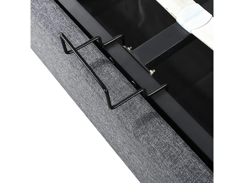 Mit Leinen gepolstertes Stauraumbett mit Ladeanschlüssen und LED – 160 x 200 cm – 3 Fächer am verstellbaren Kopfteil – Grau