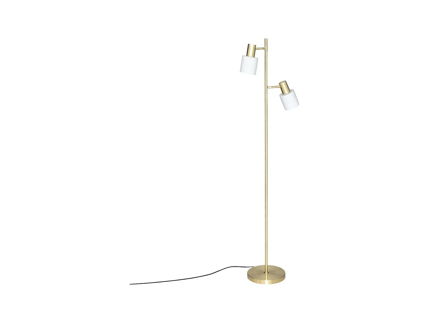 Lampadaire en métal Doré et 2 abat-jours en verre Blanc H 143 cm
