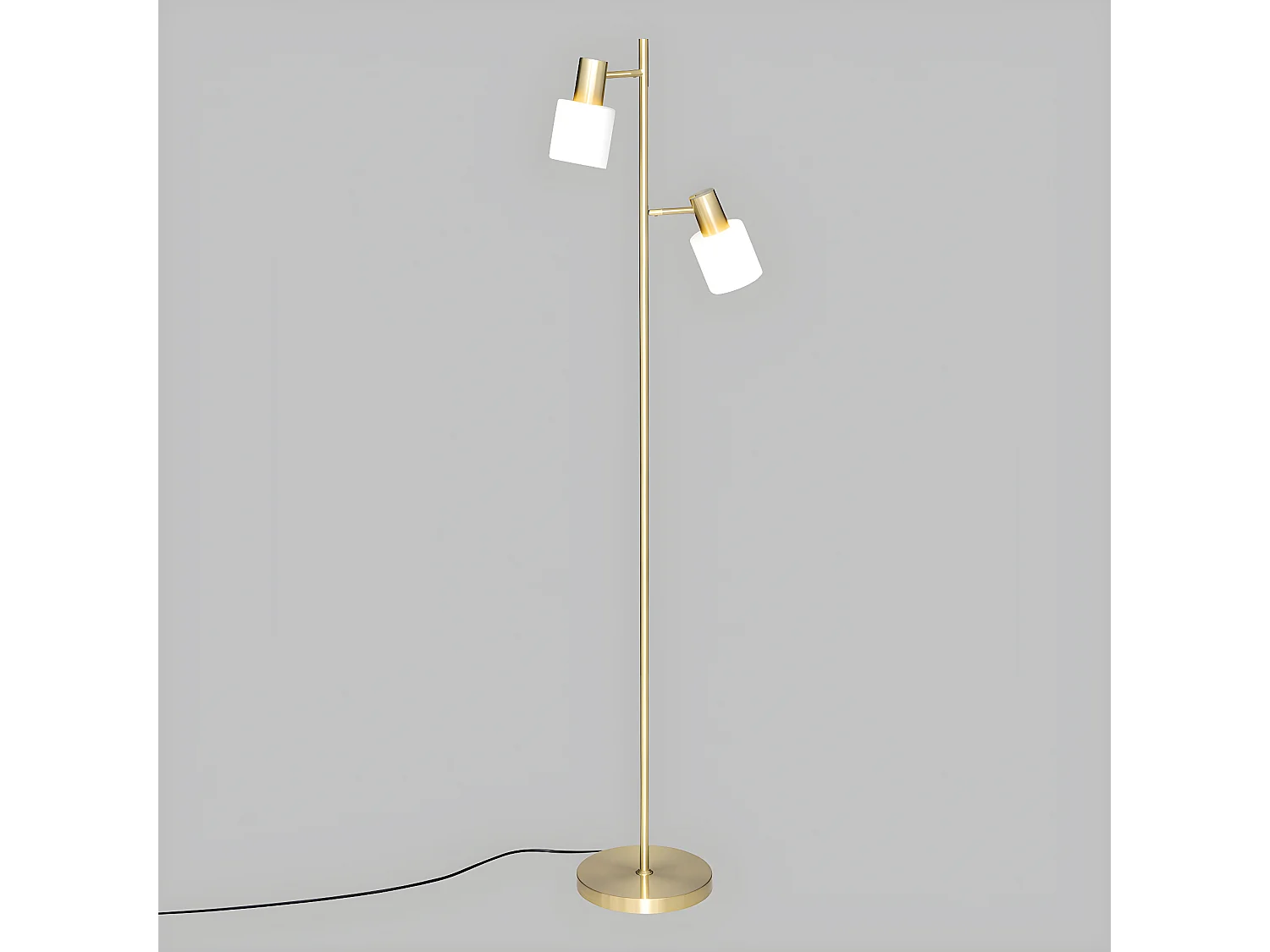 Lampadaire en métal Doré et 2 abat-jours en verre Blanc H 143 cm