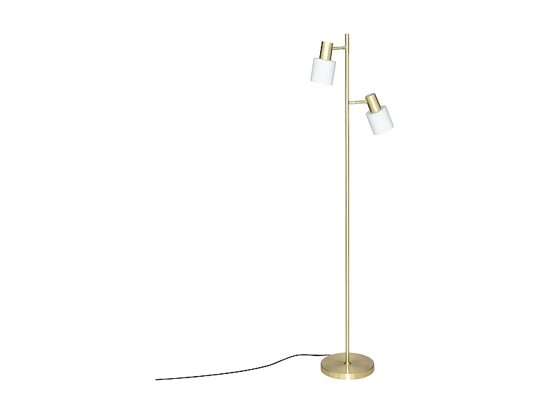 Lampadaire en métal Doré et 2 abat-jours en verre Blanc H 143 cm