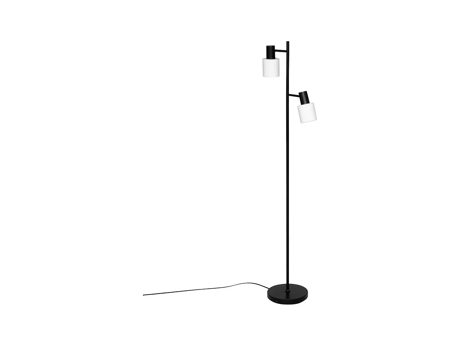 Lampadaire en métal Noir et 2 abat-jours en verre Blanc H 143 cm