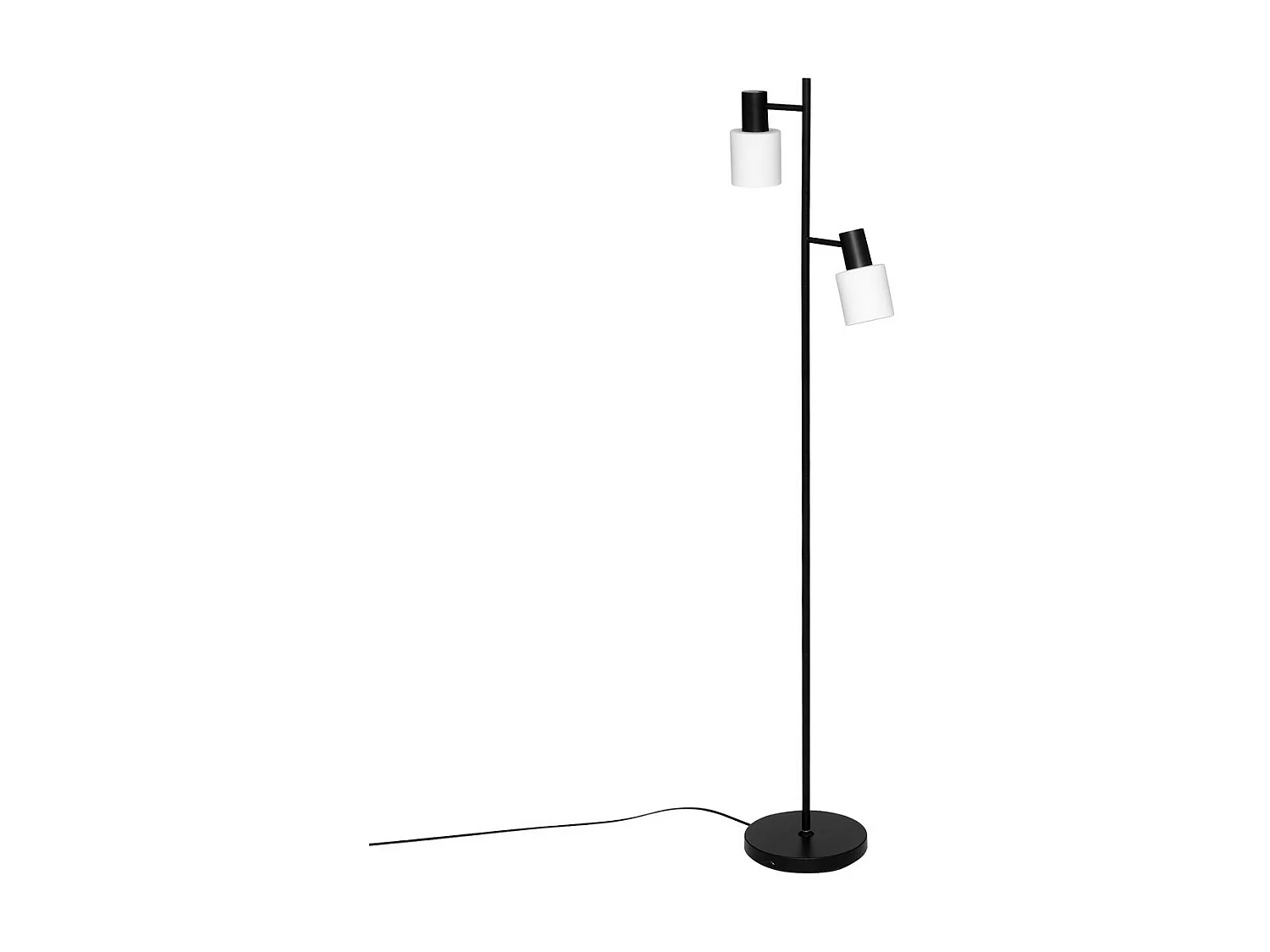 Lampadaire en métal Noir et 2 abat-jours en verre Blanc H 143 cm