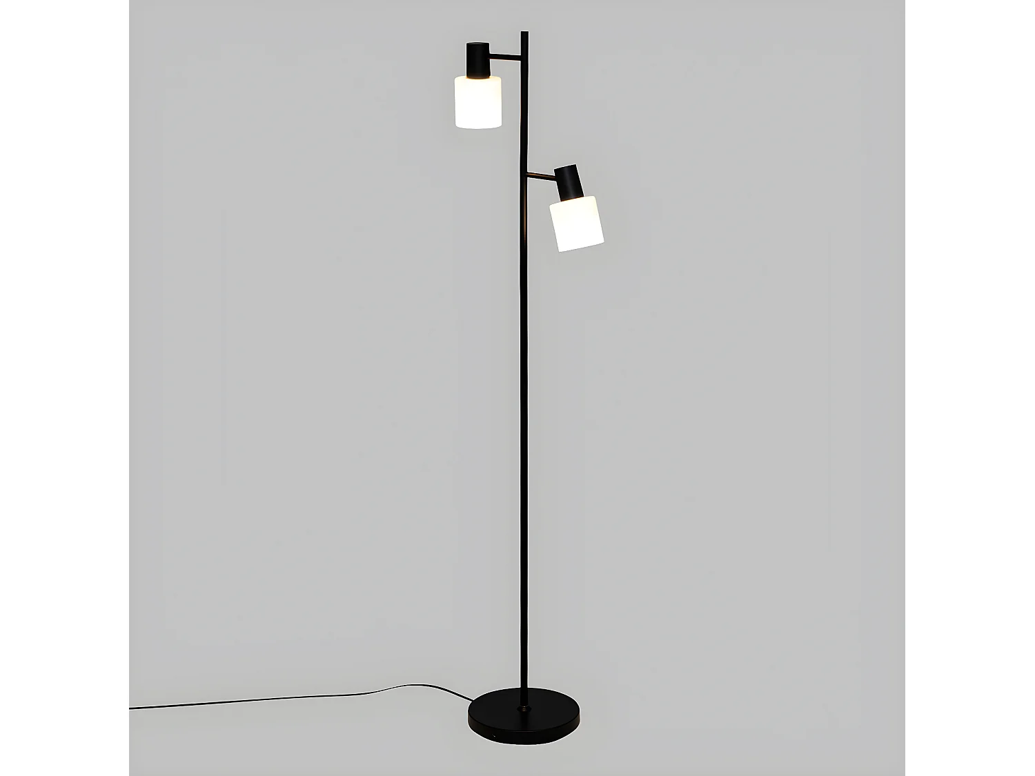 Lampadaire en métal Noir et 2 abat-jours en verre Blanc H 143 cm