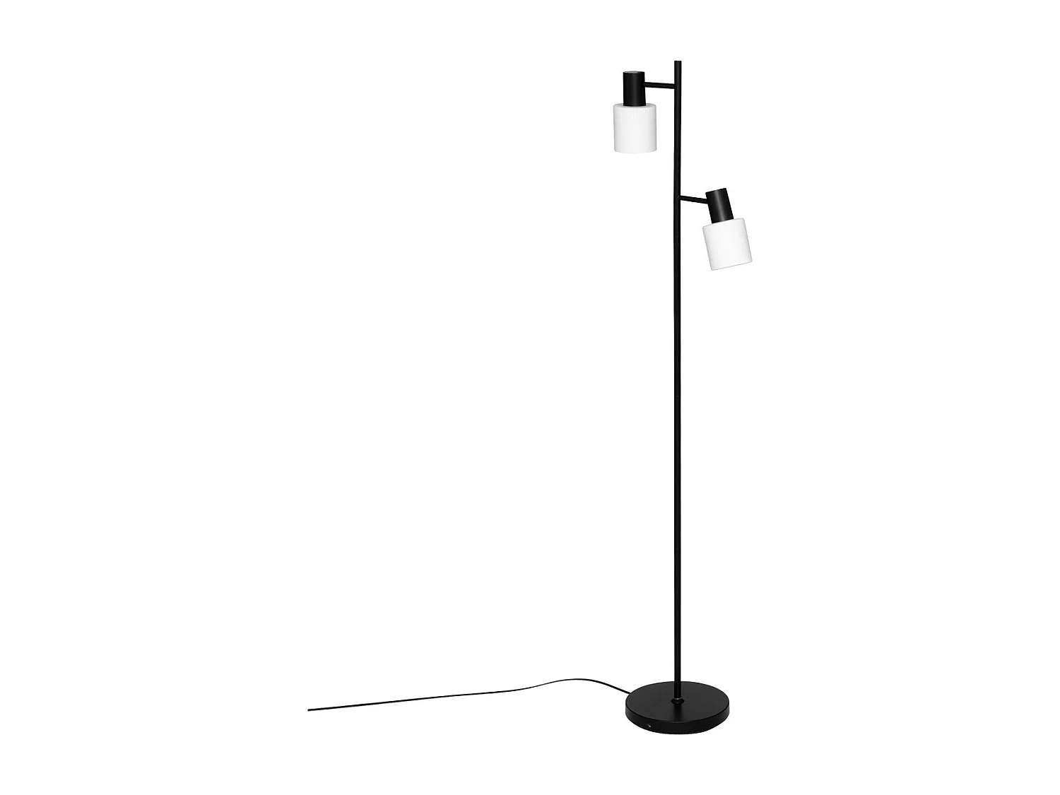 Lampadaire en métal Noir et 2 abat-jours en verre Blanc H 143 cm