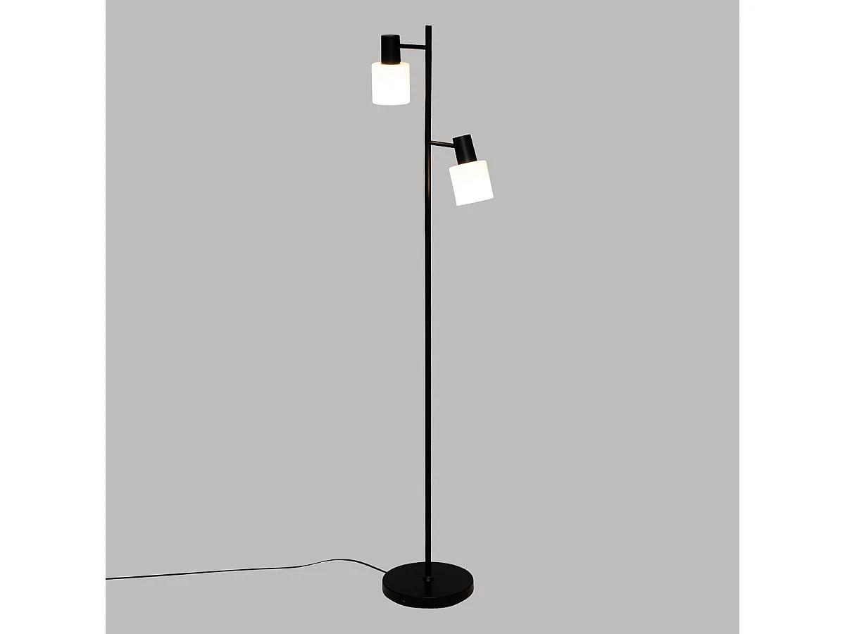 Lampadaire en métal Noir et 2 abat-jours en verre Blanc H 143 cm
