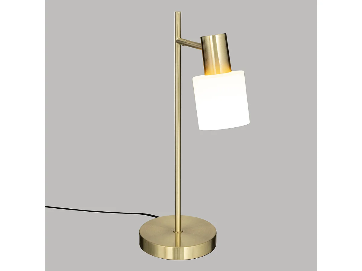 Lampe à poser en métal Doré et abat-jour en verre Blanc H 45 cm