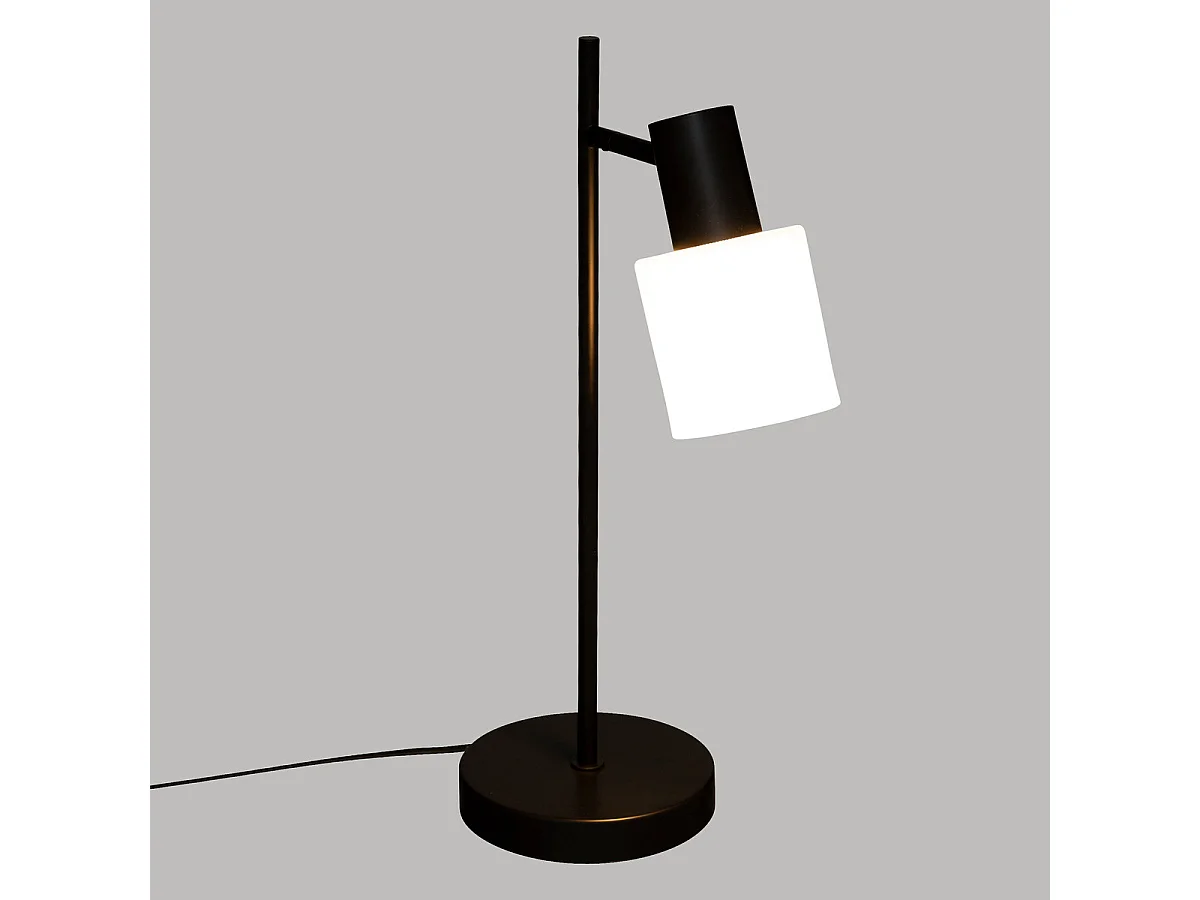 Lampe à poser en métal Noir et abat-jour en verre Blanc H 45 cm