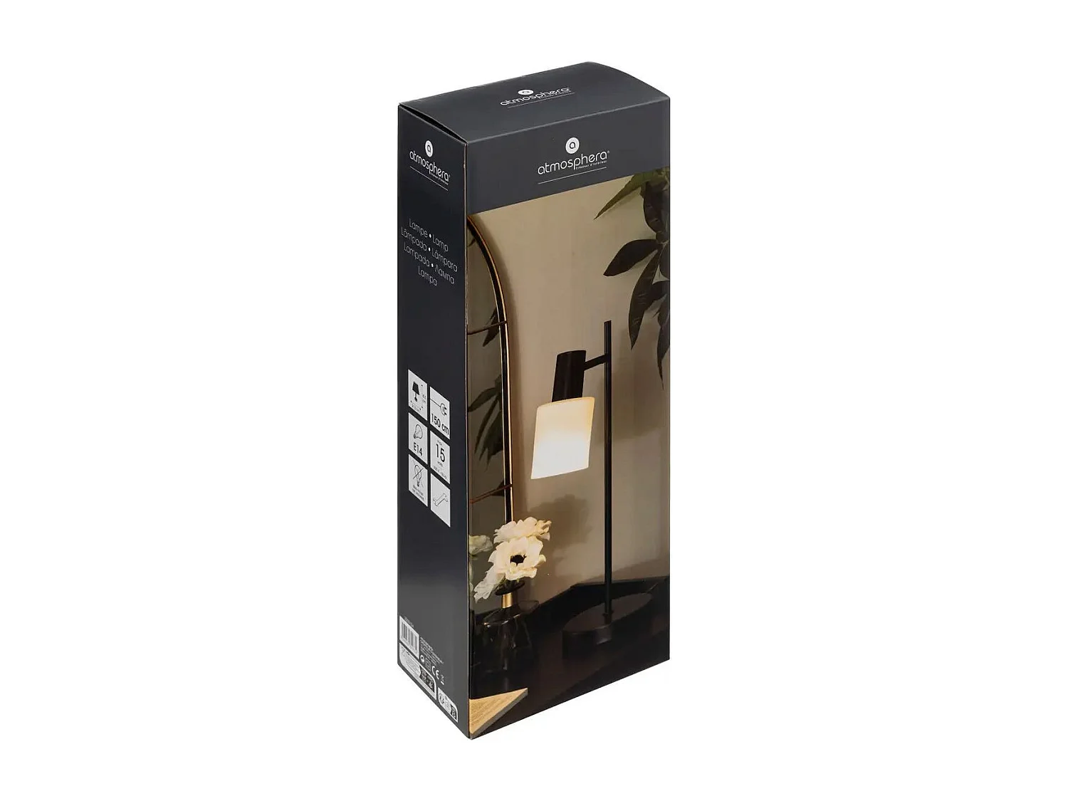 Lampe à poser en métal Noir et abat-jour en verre Blanc H 45 cm