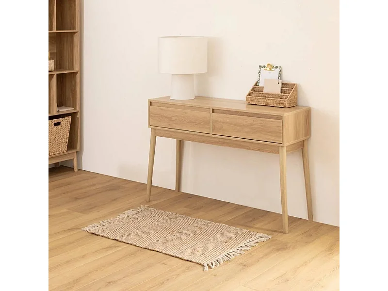 Meuble Console 2 tiroirs Effet chêne naturel L 114 cm