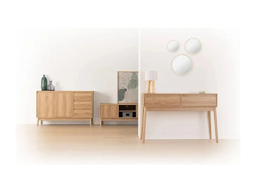 Meuble Console 2 tiroirs Effet chêne naturel L 114 cm