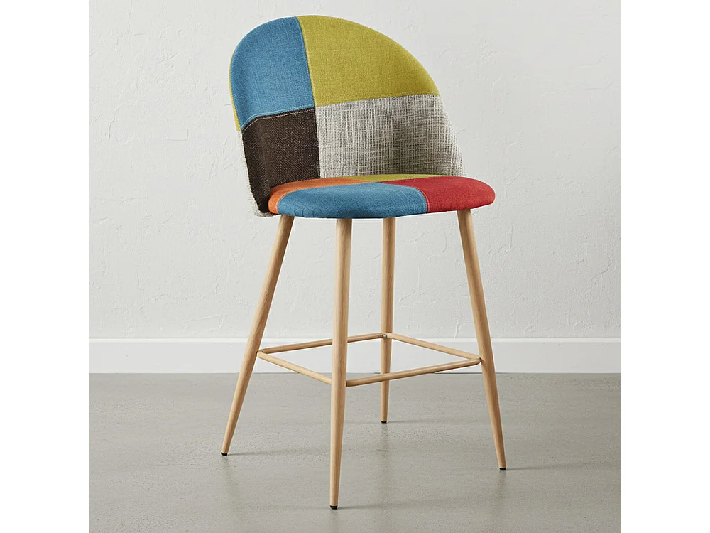 Tabouret Rembourré en Patchwork - Style Scandinave - 66cm - Evelyne Multicolore