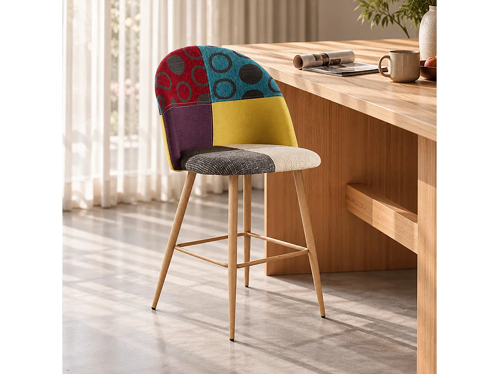 Gepolsterter Hocker im Patchwork-Stil - Skandinavischer Stil - 66cm - Evelyne