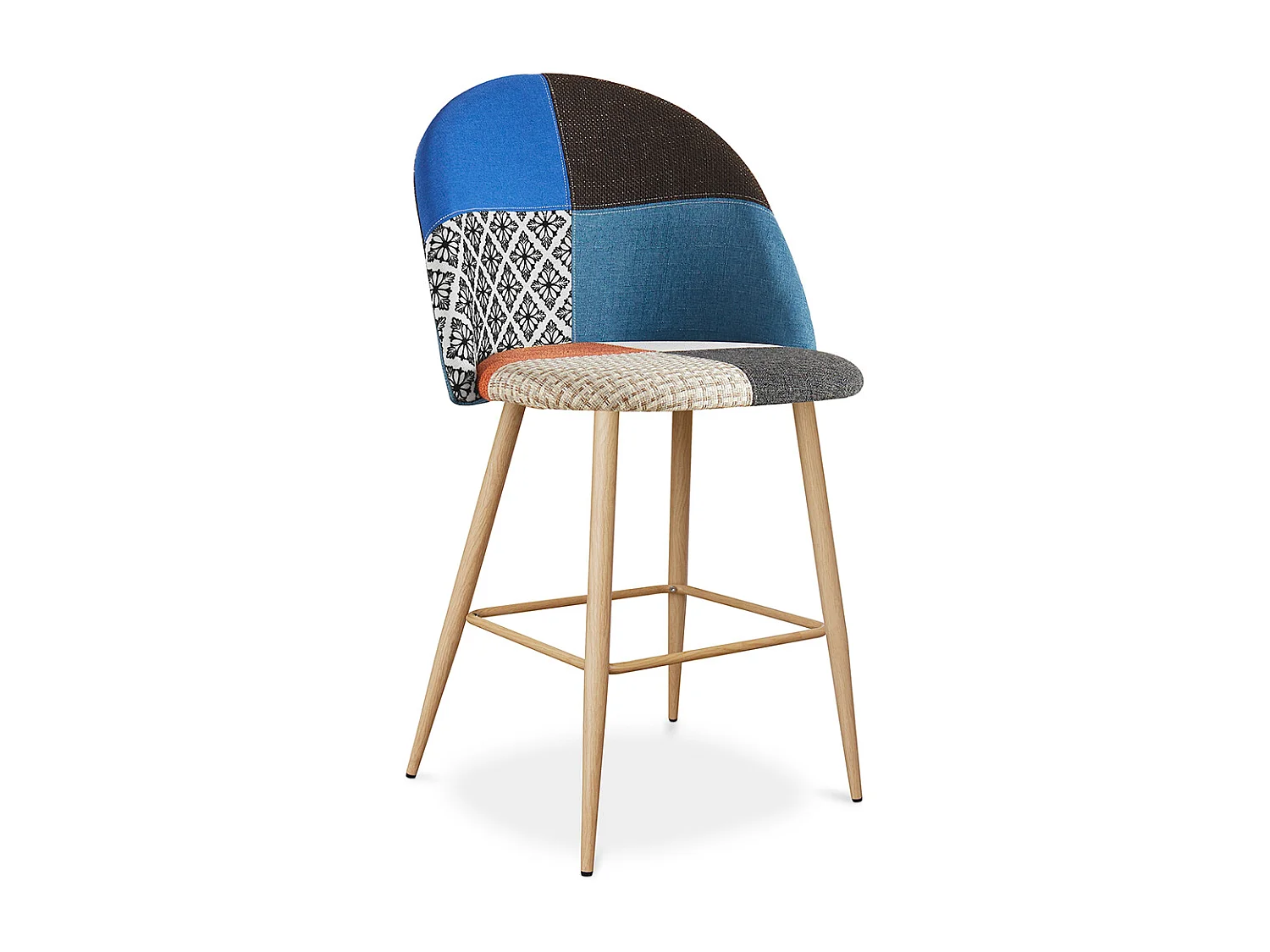 Tabouret Rembourré en Patchwork - Style Scandinave - 66cm - Evelyne Multicolore