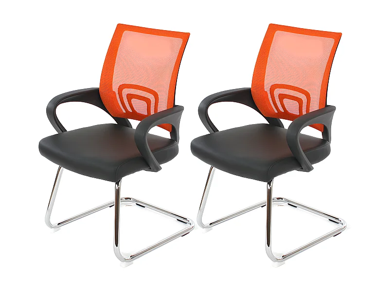 Set 2x sedie ufficio studio sala attesa Ancona 59x57x92cm ecopelle tessuto traspirante arancione