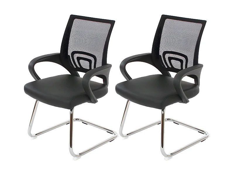 Set 2x sedie ufficio studio sala attesa Ancona 59x57x92cm ecopelle tessuto traspirante nero