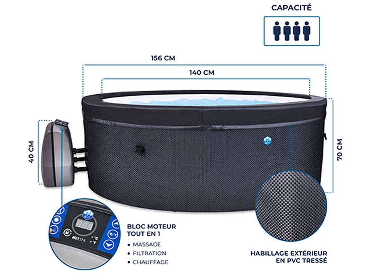 NETSPA - SP-VIP140B - NetSpa Vita 4 posti - SPA semirigida - rotonda - Posti a sedere 4