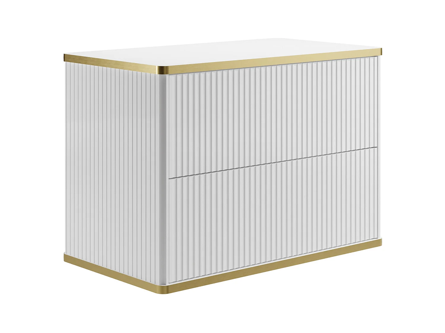 Hangend, geribbeld badkamermeubel met goudkleurige randen en opbouwwastafel - Wit - 80 cm - KELIZA